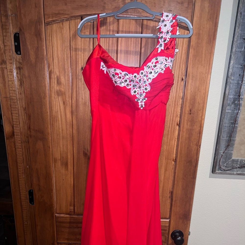 Red Beaded Evening Gown